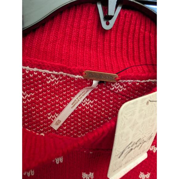 Free People Cropped Sweater Women's XS Red Easy Street Pattern Long Sleeve NWT - Picture 3 of 4